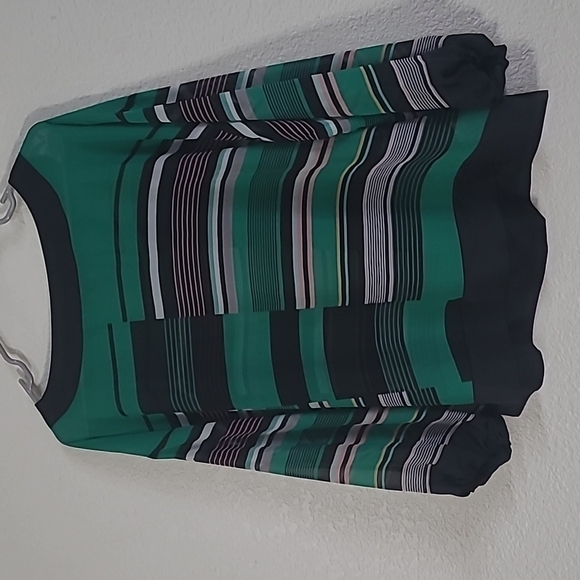 ALFANI Medium Green Multi colored striped blouse - Picture 2 of 7